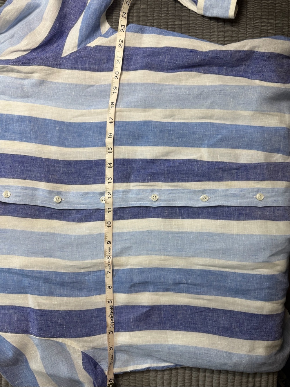 Men's Sartoria Saracena Luxury Linen Striped Button-Up Shirt in Blue and White L - Picture 4 of 5